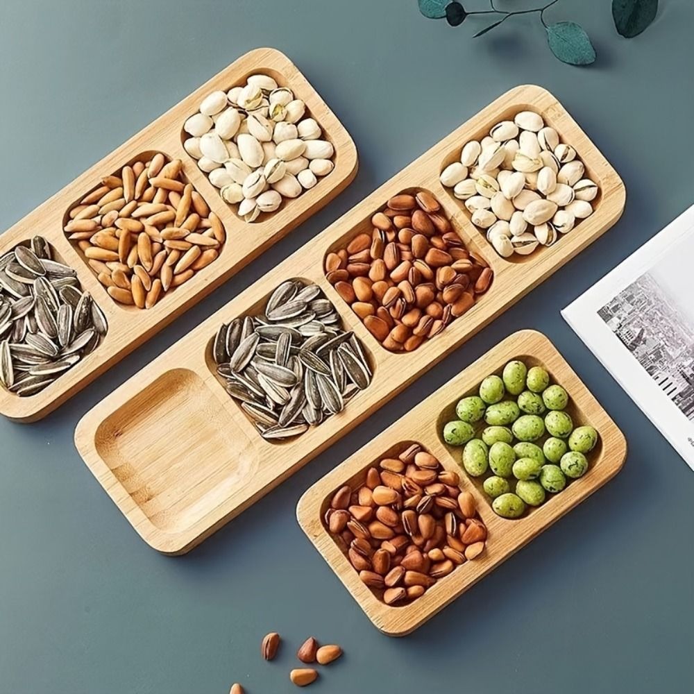 Food Platter Snacks - Doğal Bambu Bölmeli Atıştırmalık Servis Tabağı
