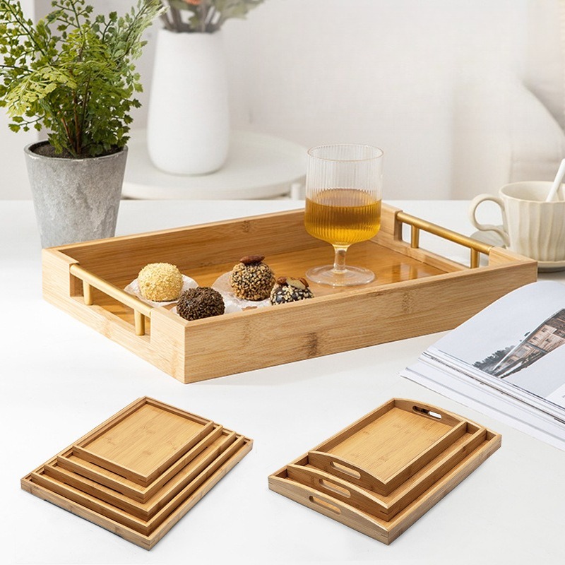 Food Platter Snacks - Doğal Bambu Servis Tepsisi Seti Dikdörtgen